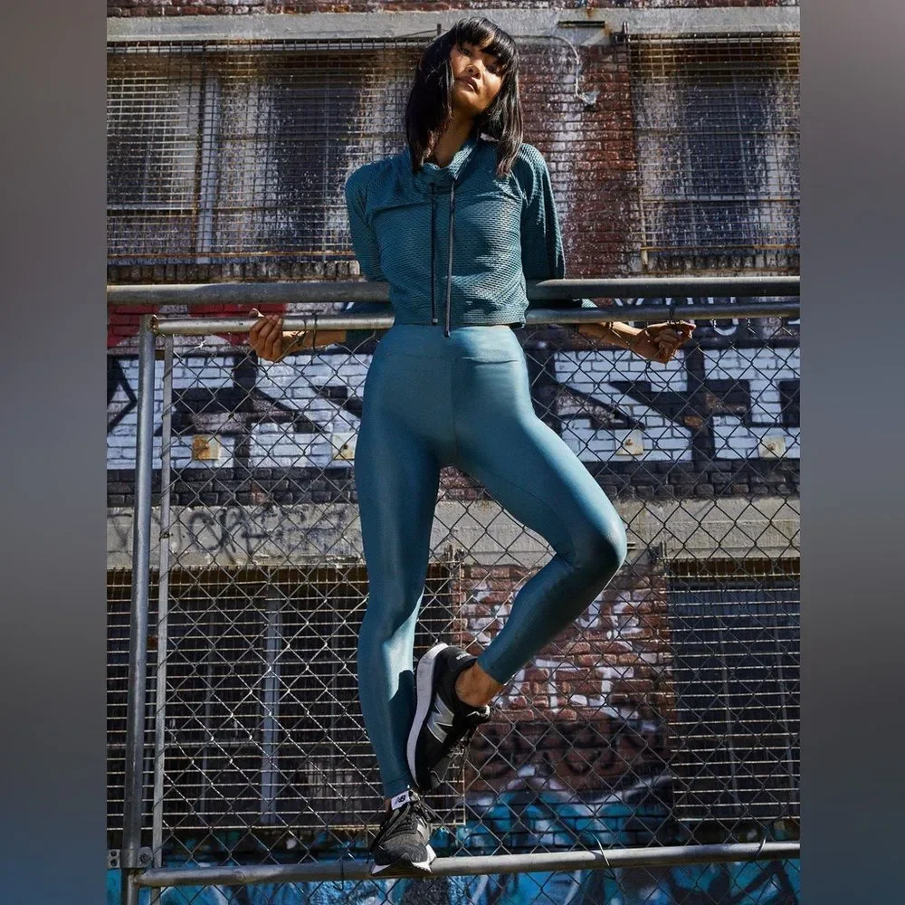 KORAL LUSTROUS INFINITY HIGH RISE METALLIC LEGGINGS IN TEAL LIQUID LEGGINGS BNWT - Picture 6 of 14